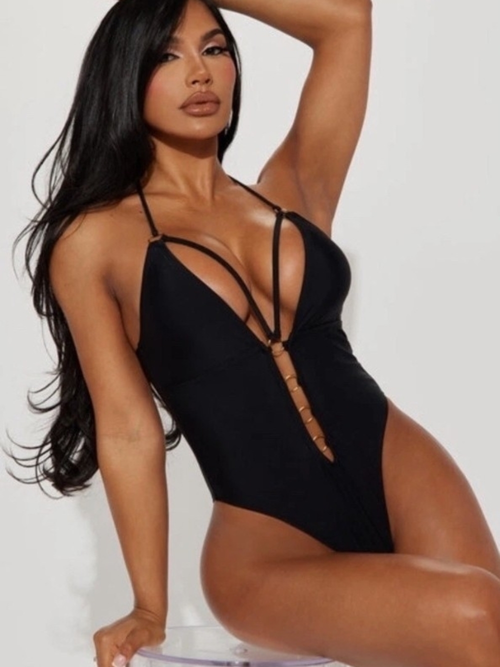 Womens Medium Tiana Halter 1 Piece Swimsuit-black